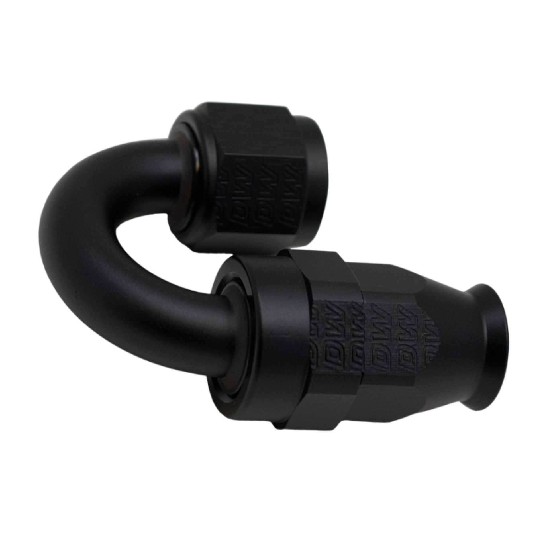 Picture of DeatschWerks 8AN Female Swivel 180-Degree Hose End PTFE (Incl Olive Insert) - Anodized Matte Black