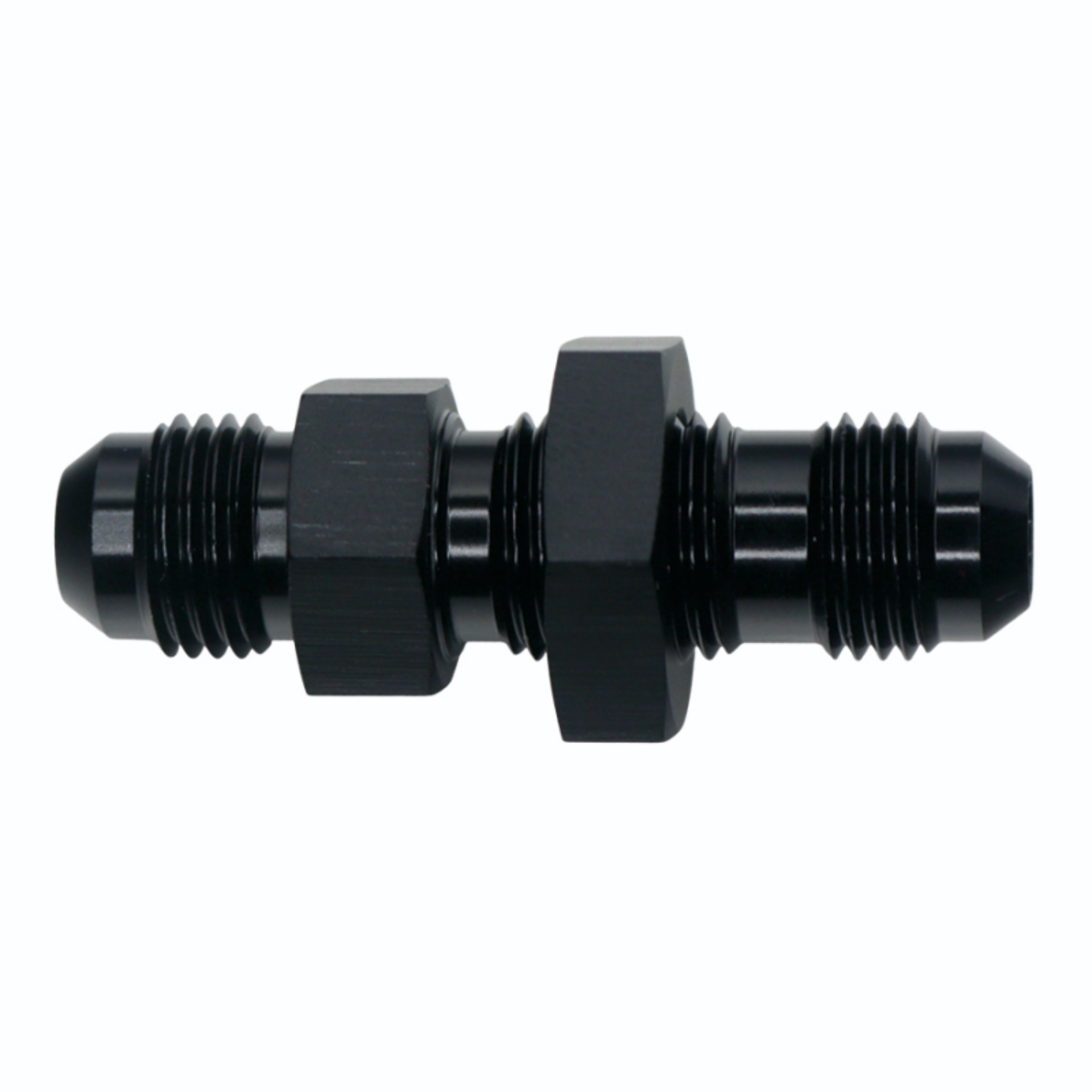 Picture of DeatschWerks 6AN Male Flare to 6AN Male Flare Bulkhead Adapter (Incl Nut) - Anodized Matte Black