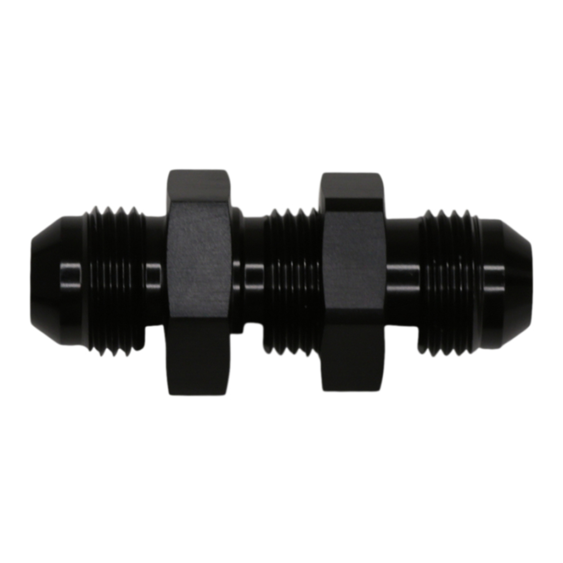 Picture of DeatschWerks 8AN Male Flare to 8AN Male Flare Bulkhead Adapter (Incl Nut) - Anodized Matte Black