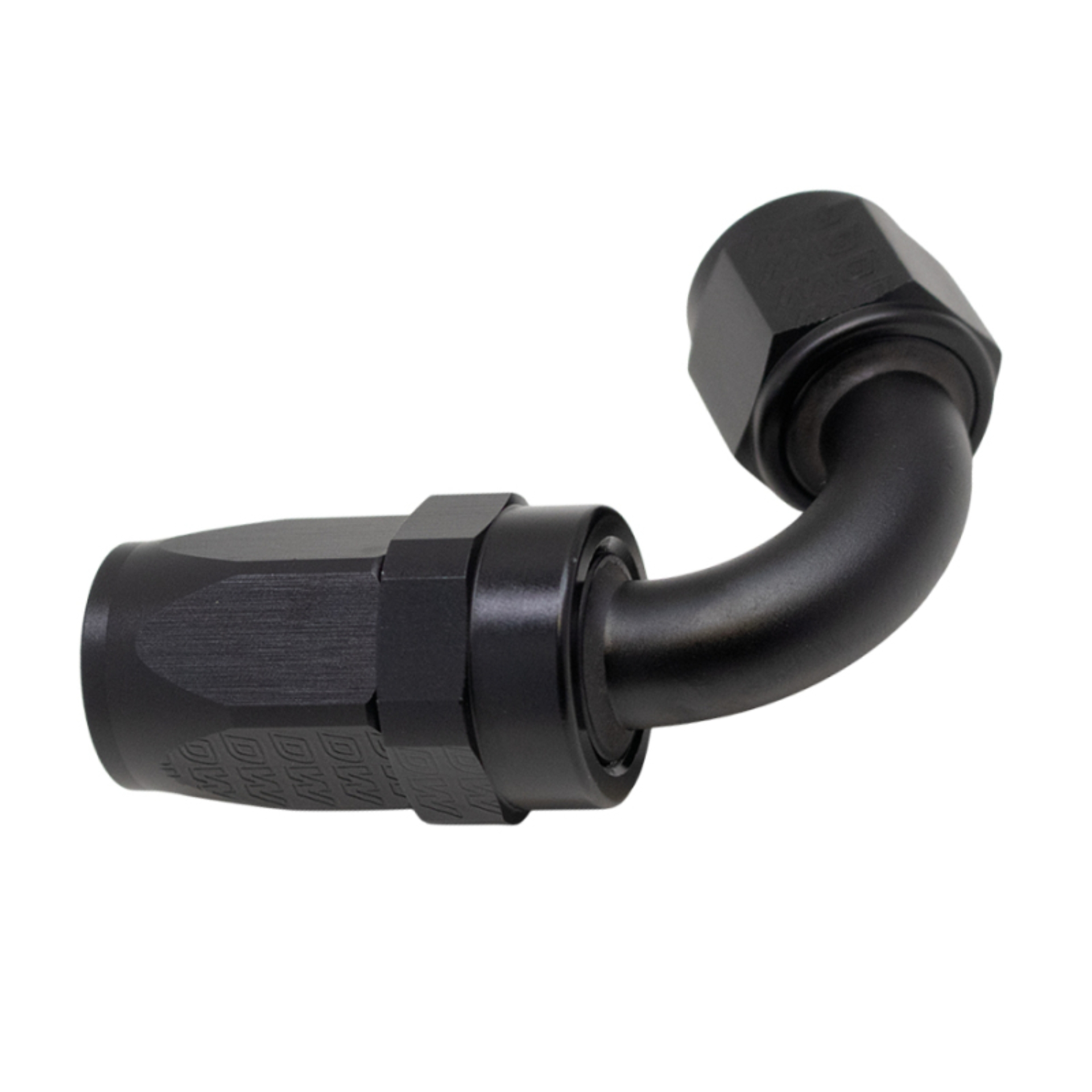 Picture of DeatschWerks 8 AN Female Flare Swivel 120-Degree Hose End CPE - Anodized Matte Black