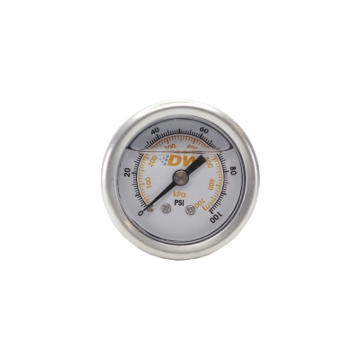 Picture of DeatschWerks 0-100 PSI 1/8in NPT Mechanical Fuel Pressure Gauge 1.5in Diameter Black Housing