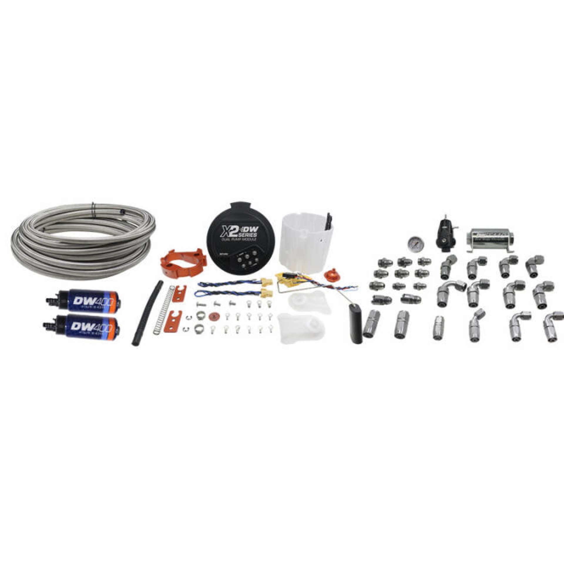 Picture of DeatschWerks 2006+ X2 Series Fuel Pump Module w/ Dual DW400 Pumps and Return PTFE Plumbing Kit