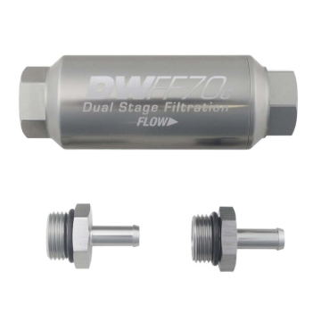 Picture of DeatschWerks 5/16in 10 Micron 70mm Compact In-Line Fuel Filter Kit