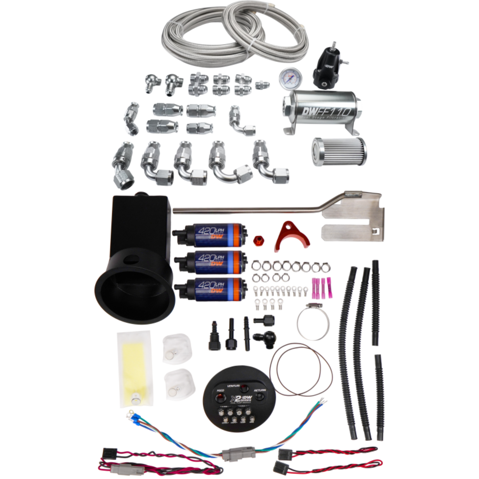 Picture of DeatschWerks 94-02 Nissan Silvia and Skyline X2 Surge Module with DW420 Pumps and PTFE Plumbing Kit
