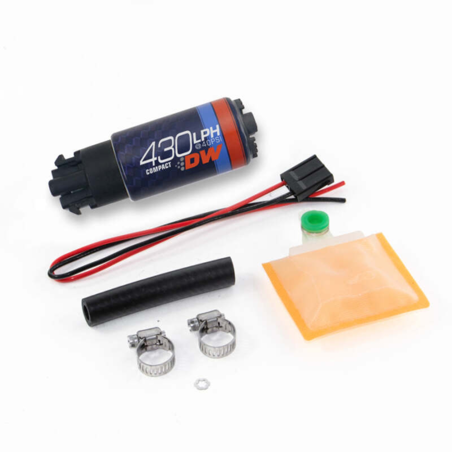 Picture of DeatschWerks Universal DW430C 430lph Compact Fuel Pump with Clips and Install Kit