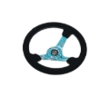 Picture of NRG Reinforced Suede Steering Wheel (350mm / 3in. Deep) Hydro Dipped Blossom Floral w/ Teal Stitch
