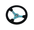 Picture of NRG Reinforced Suede Steering Wheel (350mm / 3in. Deep) Hydro Dipped Blossom Floral w/ Teal Stitch