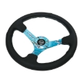 Picture of NRG Reinforced Suede Steering Wheel (350mm / 3in. Deep) Hydro Dipped Blossom Floral w/ Teal Stitch