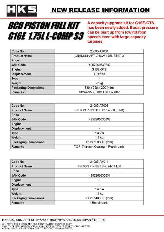 Picture of HKS Forged Piston Kits Piston Sets - 21003-AT008